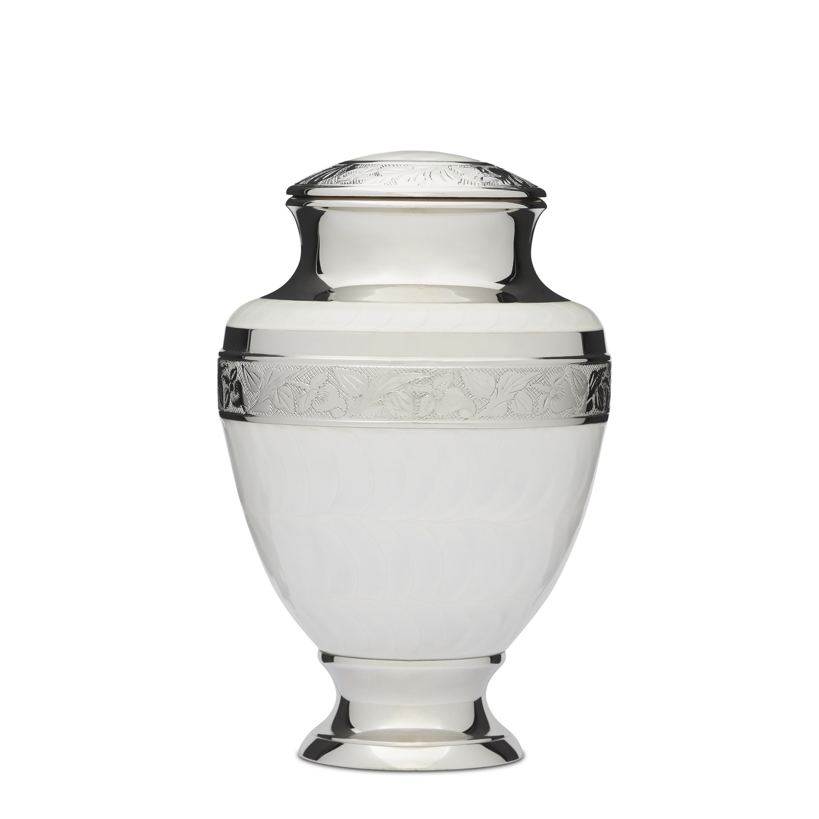 Cremation Urn- Stunning Nickel and White Enamel Funeral Cremation Urn ...